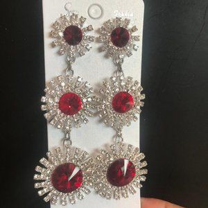 NEW Red Crystal Evening/Pageant/Prom Pierced Earrings